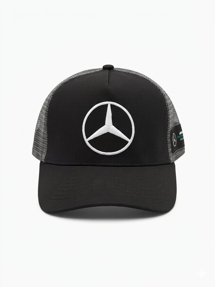 GORRA MERCEDES-AMG PETRONAS COLOR NEGRO CON MALLA GRIS